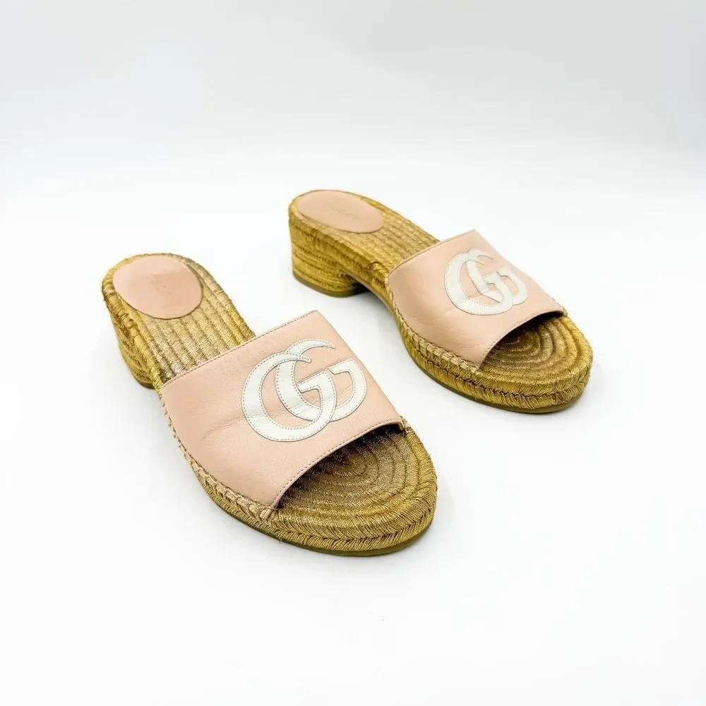 Gucci GG Sandals Leather Espadrille Mules EU 37 US 8